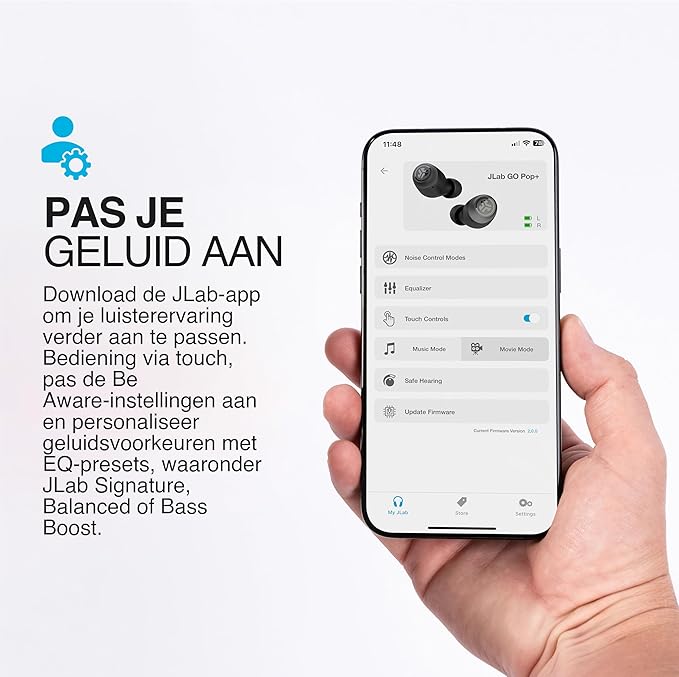 JLab Go Air Pop+ True Wireless Earphones, Bluetooth Earbuds, Oordopjes Draadloos with 35H+ Speeltijd, In Ear Headphones with Microfoon, Oplaaddoos, JLab App, Zwart