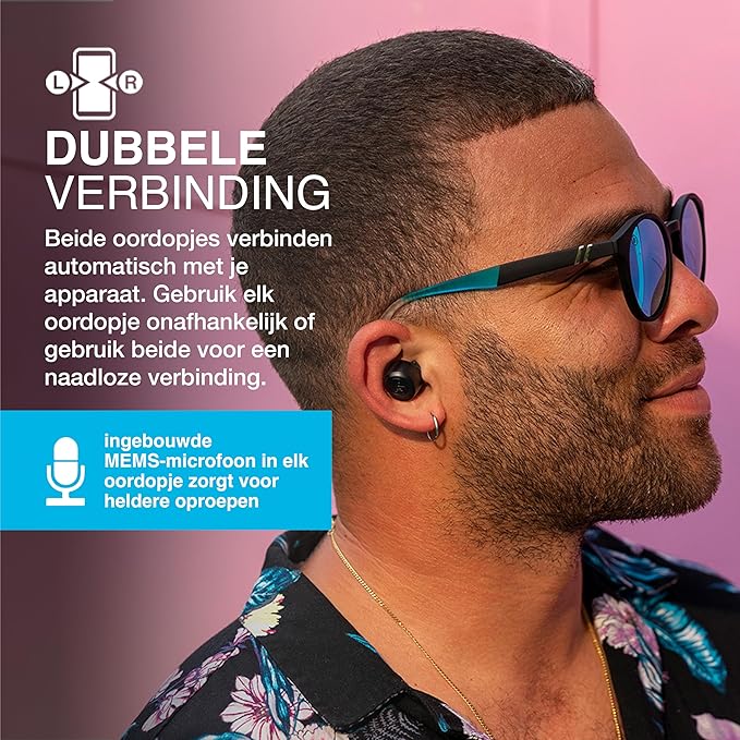 JLab Go Air Pop+ True Wireless Earphones, Bluetooth Earbuds, Oordopjes Draadloos with 35H+ Speeltijd, In Ear Headphones with Microfoon, Oplaaddoos, JLab App, Zwart